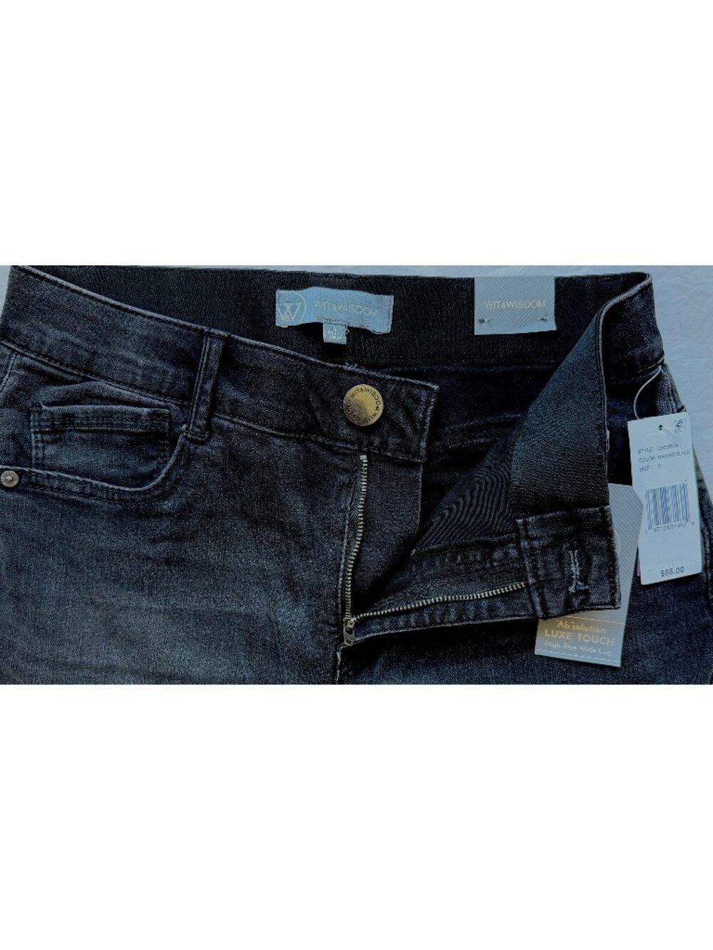 WIT & WISDOM NWT SAM HIGH RISE WASHED BLACK WIDE LEG JEAN. SIZE 6 - Picture 12 of 15